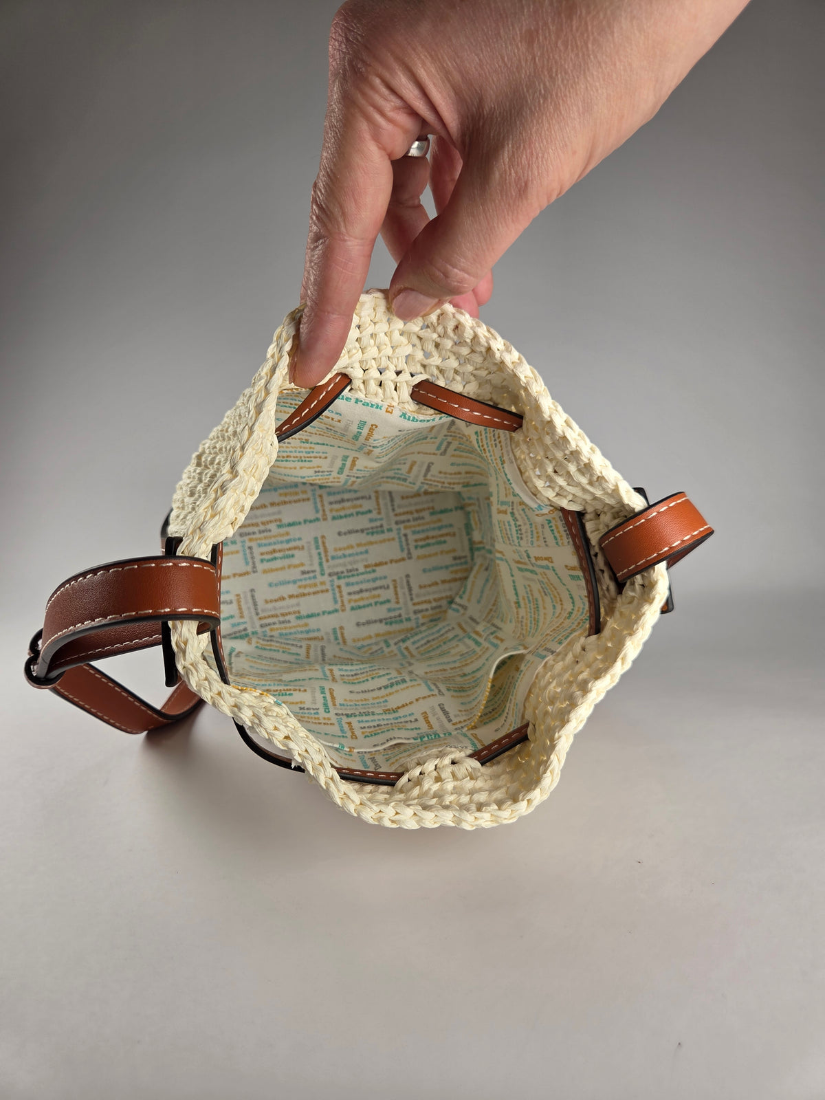Crochet Bucket Bag with Faux Leather Accent