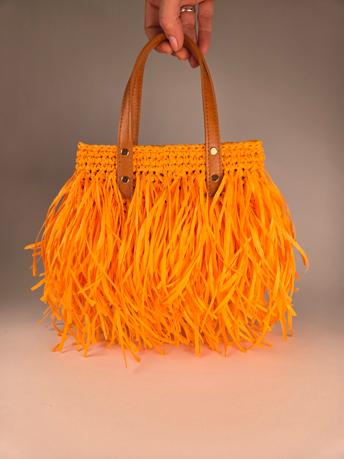Crocheted Fringe Raffia – Orange Summer