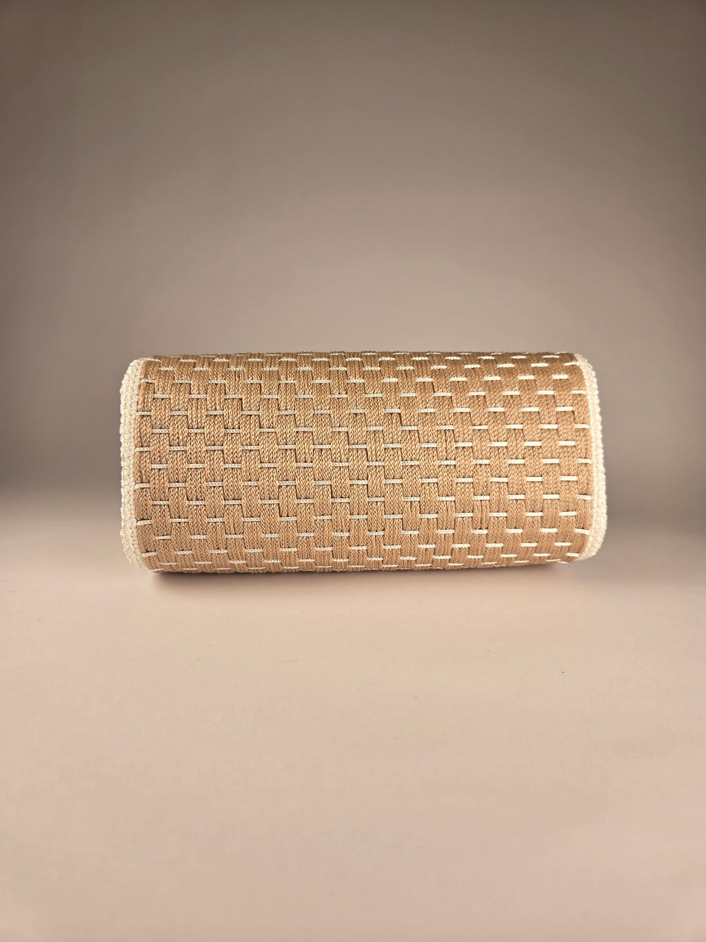 Exclusive Crocheted Baguette Bag, Beige & Gold Details