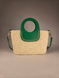 Crocheted Raffia Bag with Faux Leather Handles