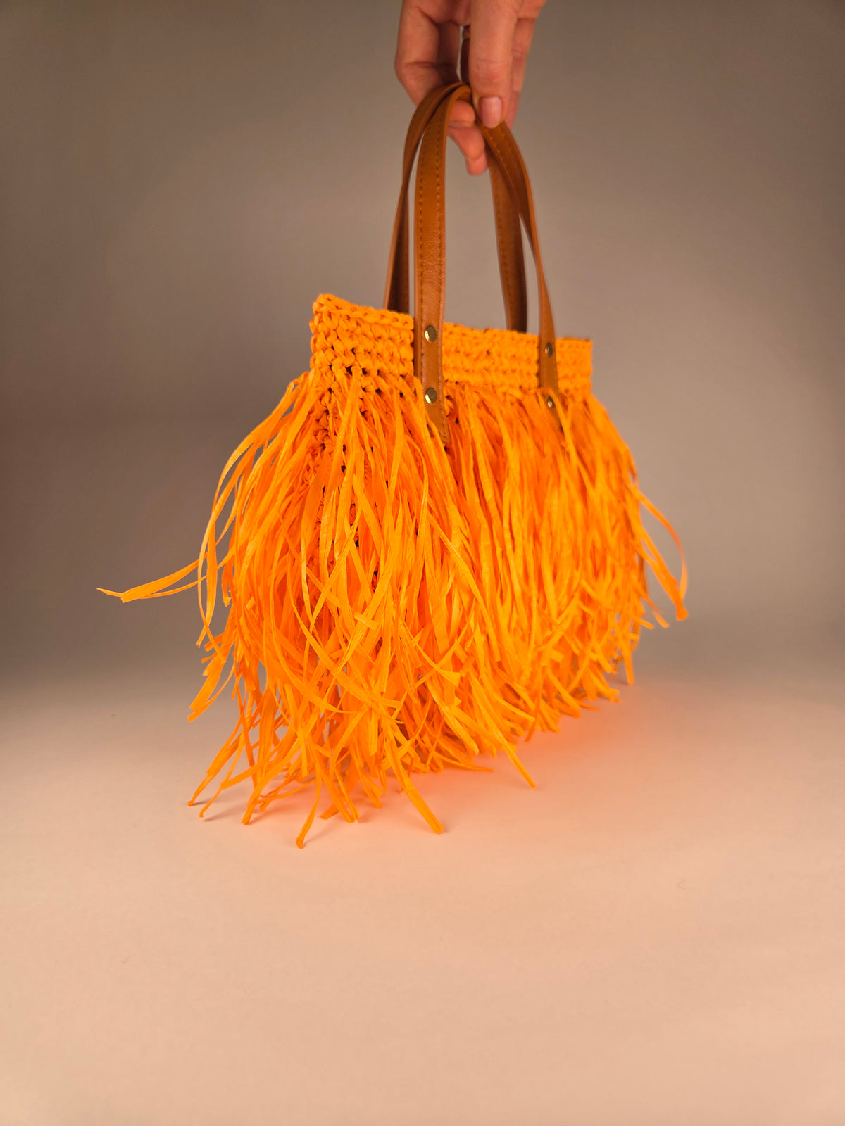 Crocheted Fringe Raffia – Orange Summer