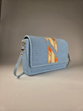 Embroidered Canvas Crossbody Bag in Light Blue – Warm Accent Pattern & Lining