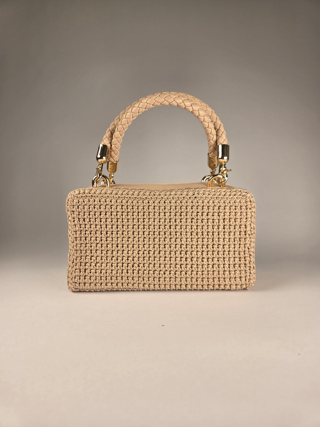 Designer Boxy Canvas Handbag in Beige