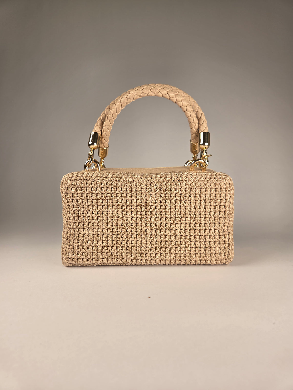 Designer Boxy Canvas Handbag in Beige