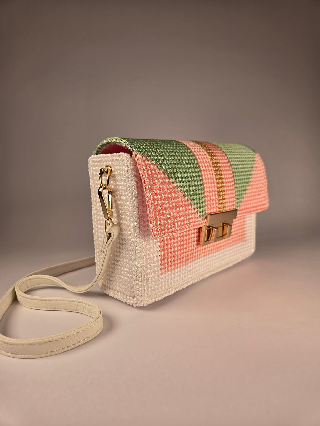 Geometric Colour Block Canvas Handbag – Unique handcrafted item