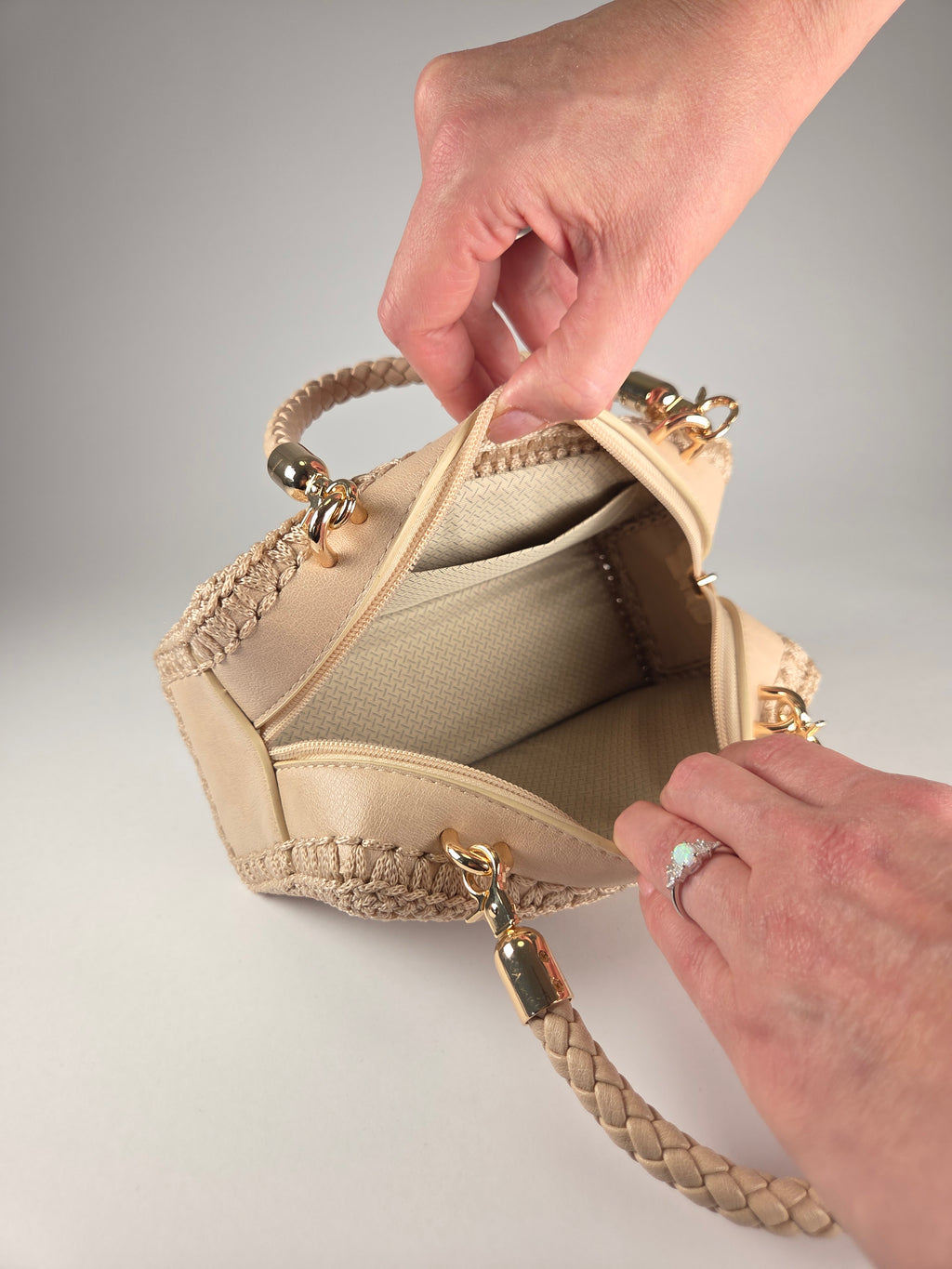 Designer Boxy Canvas Handbag in Beige