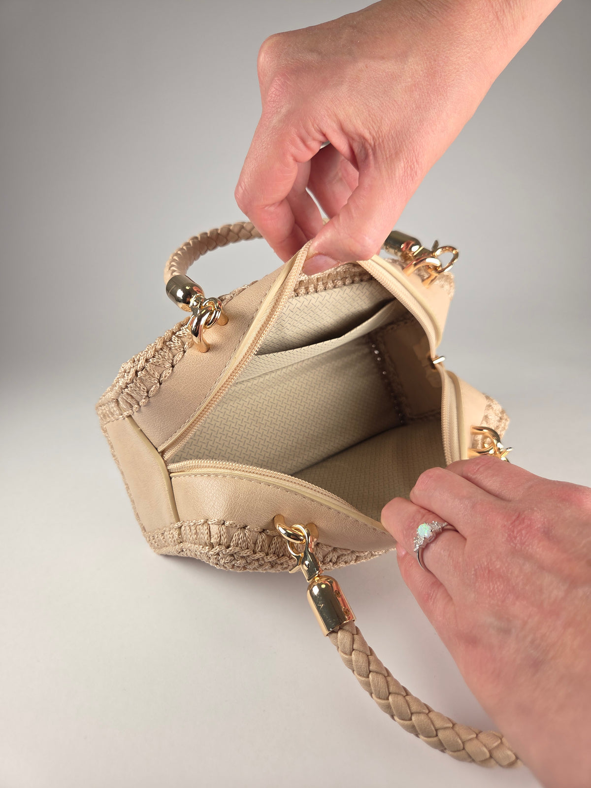 Designer Boxy Canvas Handbag in Beige