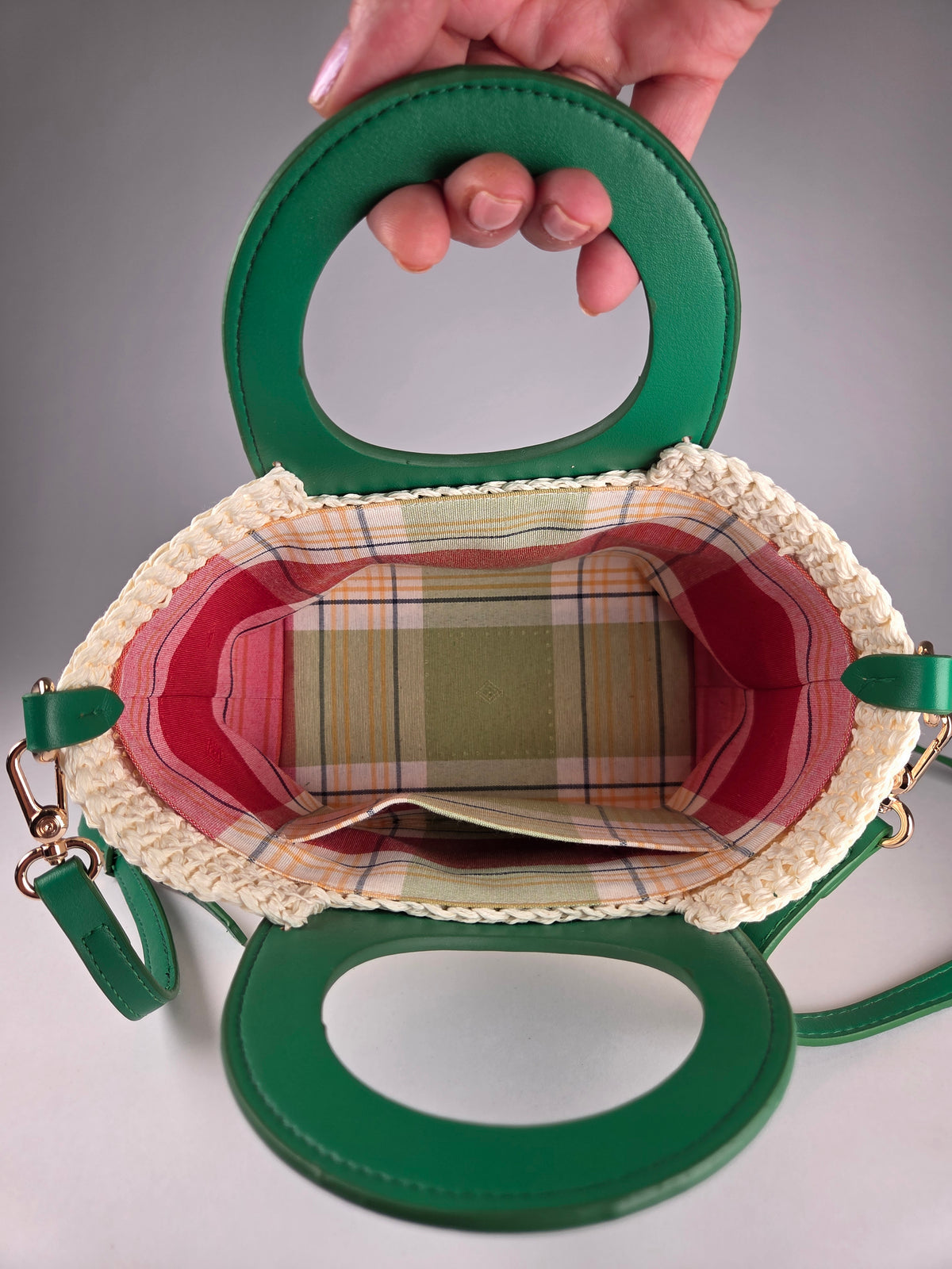 Crocheted Raffia Bag with Faux Leather Handles