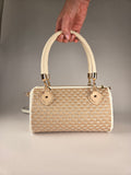 Exclusive Crocheted Baguette Bag, Beige & Gold Details
