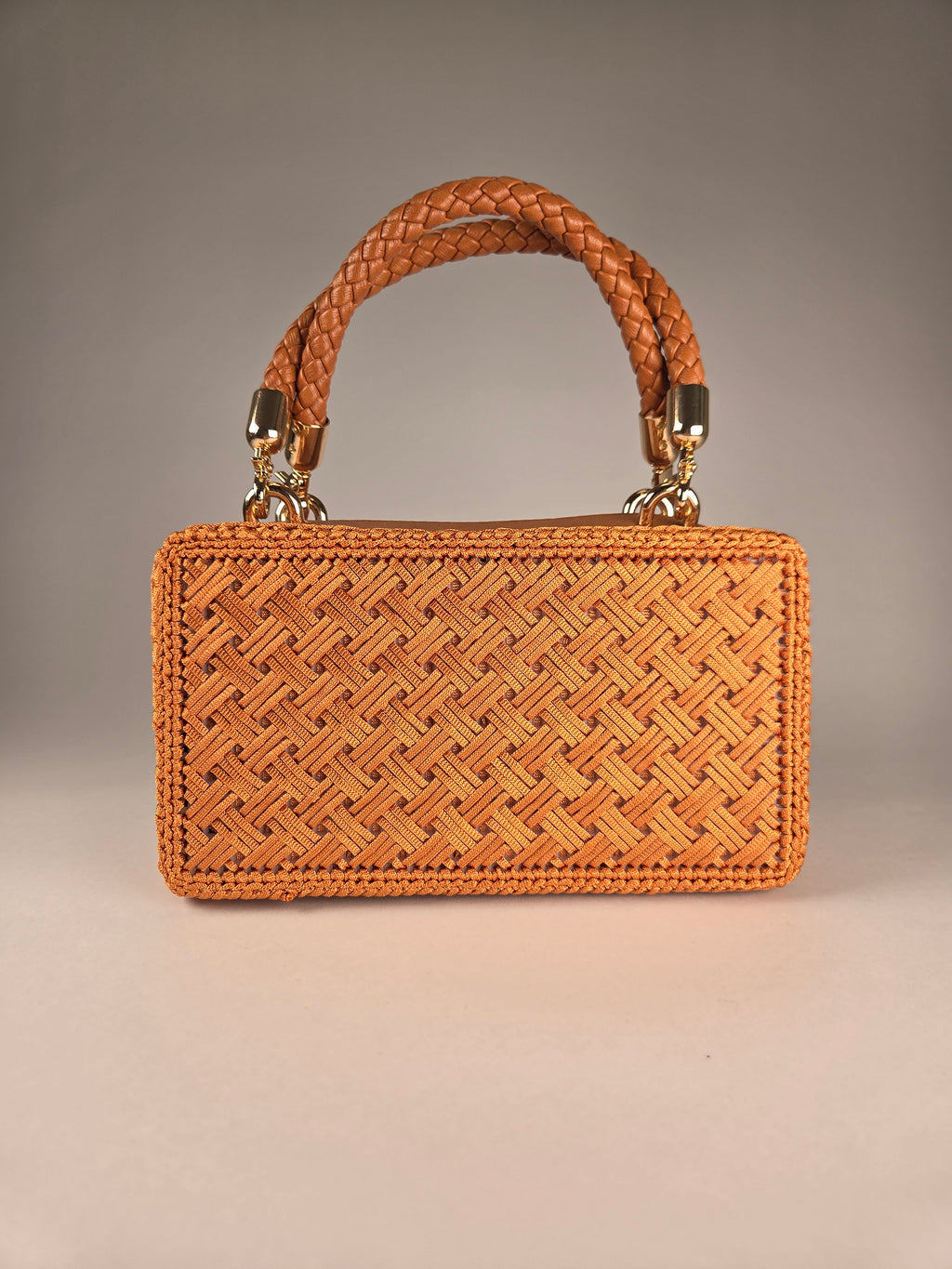 Designer Boxy Canvas Handbag in Chocolate Brown
