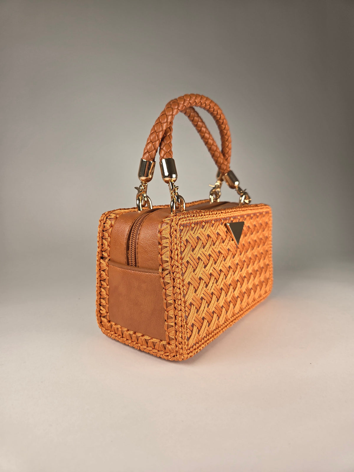 Designer Boxy Canvas Handbag in Chocolate Brown