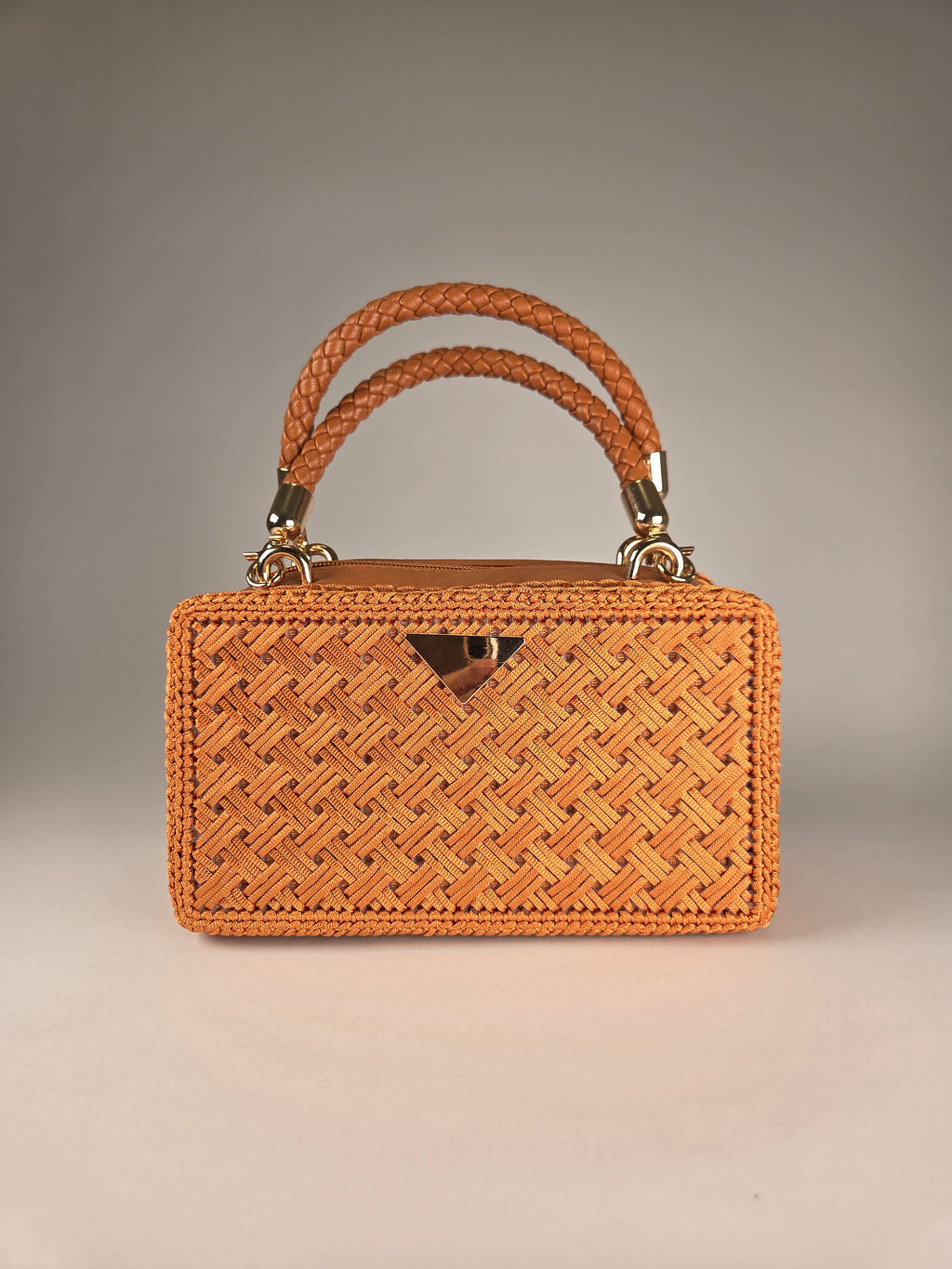 Designer Boxy Canvas Handbag in Chocolate Brown