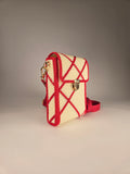 Crocheted Crossbody Bag in Diamond Pattern – Beige / Red