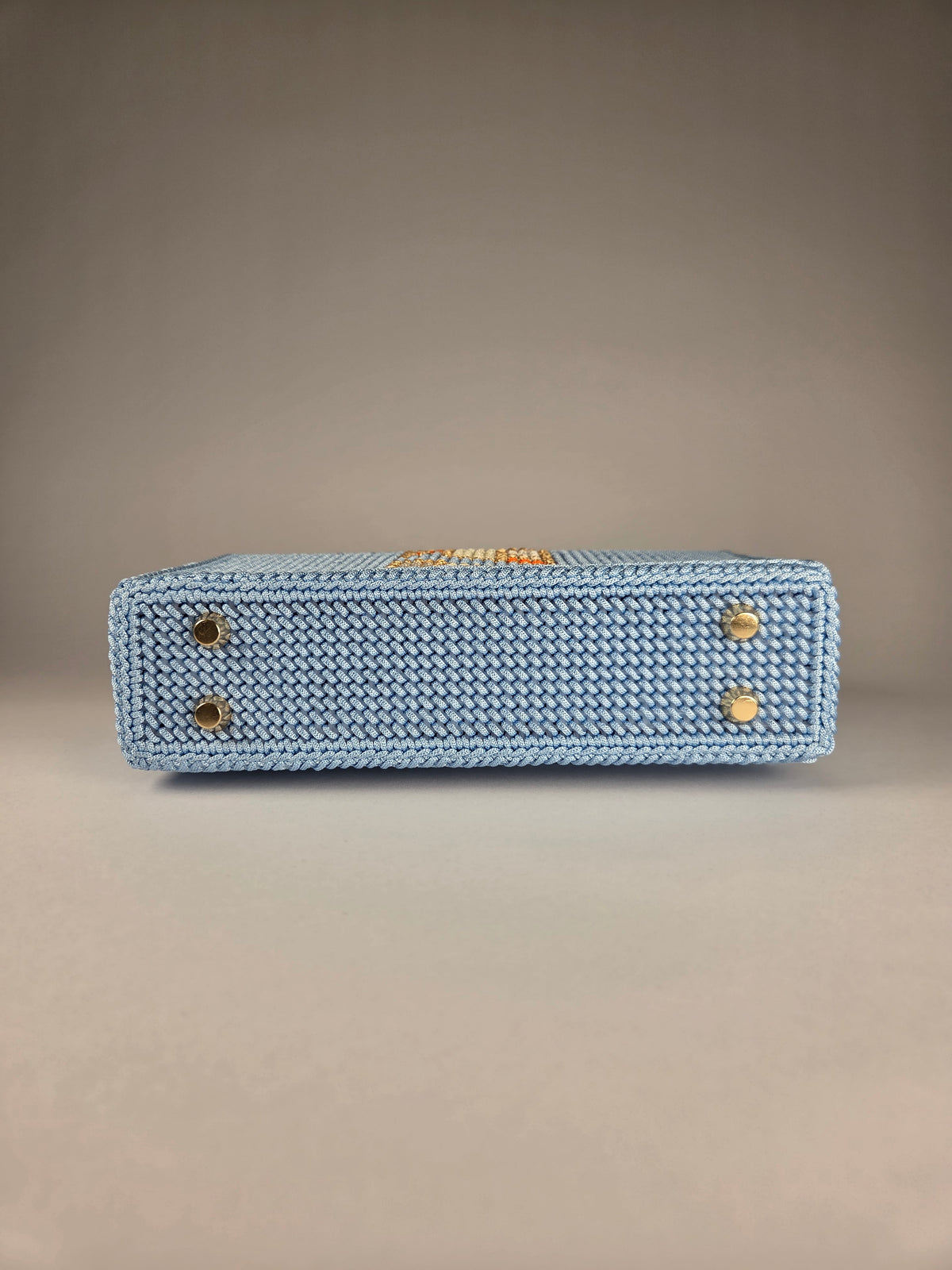 Embroidered Canvas Crossbody Bag in Light Blue – Warm Accent Pattern & Lining